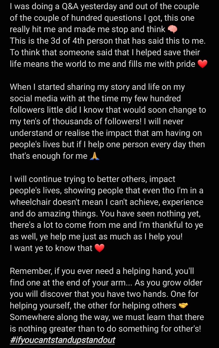 Read the caption in the second picture 👊 The first picture is a message I received in a Q&amp;A I done yesterday! Give this post a retweet to show people that they are not alone and it's okay not to be okay  ❤🙏
#IOC #Ifyoucantstandupstandout
