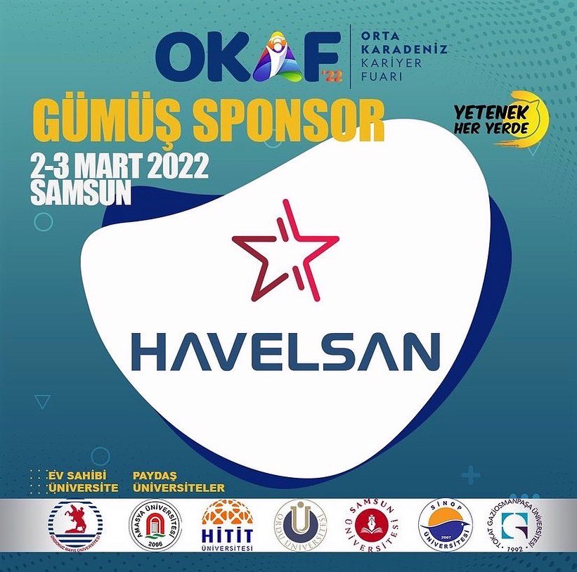 uniondokuzmayis's tweet photo. Orta Karadeniz Kariyer Fuarı (OKAF'22) kapsamında sponsorlarımız olan Havelsan, Daikin, Ulusoy Un ve Eti Bakır’a teşekkür ederiz.
📅 2 - 3 MART 2022
📍 Samsun
https://t.co/dECCPzbSnF
#okaf #cbiko #yetenekkapısı #kariyer #yetenekheryerde #bufuardakariyervar https://t.co/bXe9TJDu3i
