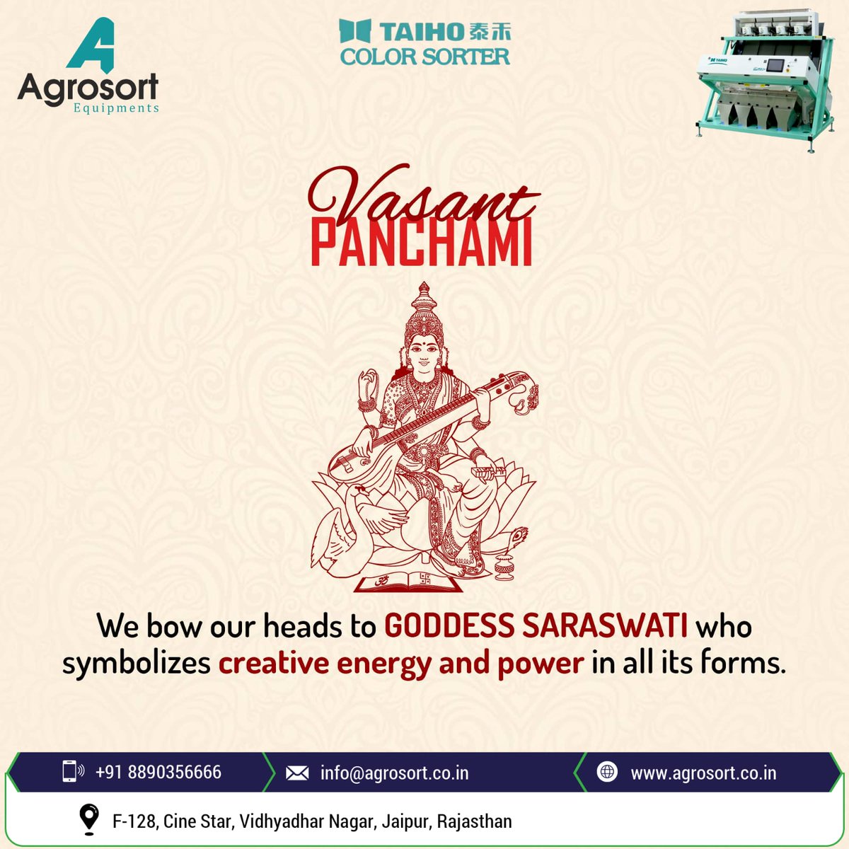 AgrosortL's tweet photo. May you be blessed by #Maa_Saraswati, the Goddess of knowledge and learning.
#Happy_Vasant_Panchami #agrosort #taiho https://t.co/6ThjkhyDvj