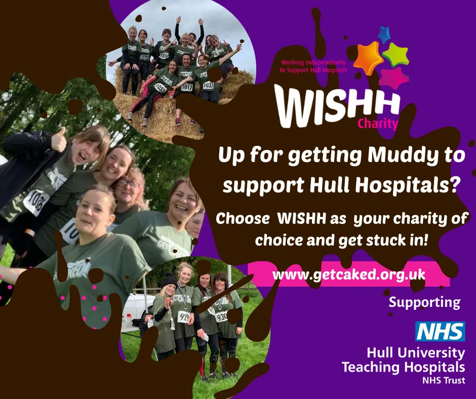 wishhcharity's tweet photo. Up for getting muddy to support @HullHosptials? Join #TeamWISHH and have a great time whilst helping us make a difference to patients and loved ones cared for across #HullRoyal and #CastleHill #GetInvolved https://t.co/jWqL04g897