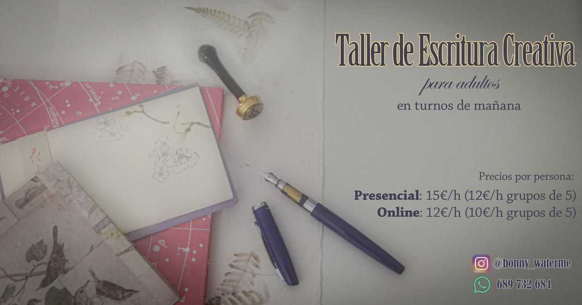 ArielleC_0808's tweet photo. Hola, guapes 💖 Voy a empezar un taller de escritura creativa aquí, en BCN, tanto modalidad online como presencial. Si os queréis apuntar o sabéis de alguien a quien le interese, aquí está toda la info, y para más dudas, mis DMs están abiertos 😊 https://t.co/9wTNWUe8bl