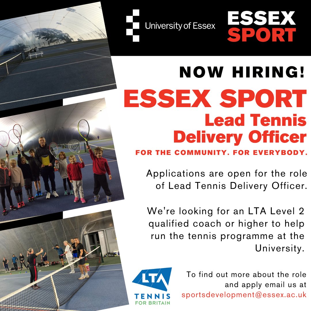 📣Now Hiring!📣

Lead Tennis Delivery Officer
✅LTA Level 2/3 or equivalent
✅Previous coaching experience

If you are interested in applying for this position or would like more information, please visit: ow.ly/BE5l50HFqaL

Closing Date: February 16th, 2022