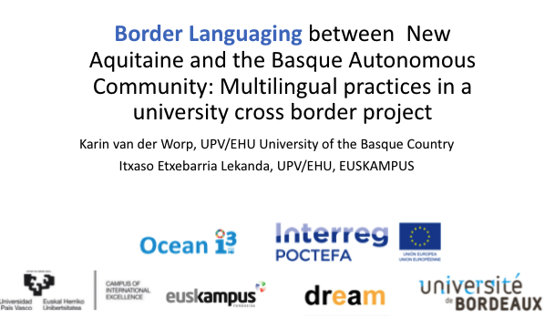🙋‍♀️<a href="/euskampus/">Euskampus</a> participates in <a href="/unigr_cbs/">UniGR-Center for Border Studies</a> Conference 2022, Border Renaissance with a contribution on multilingual practices in Ocean i3 cross-border project.
#multilingualism
#borderstudies
#UniGR
‼️More👉ow.ly/6Urx50HNjkQ