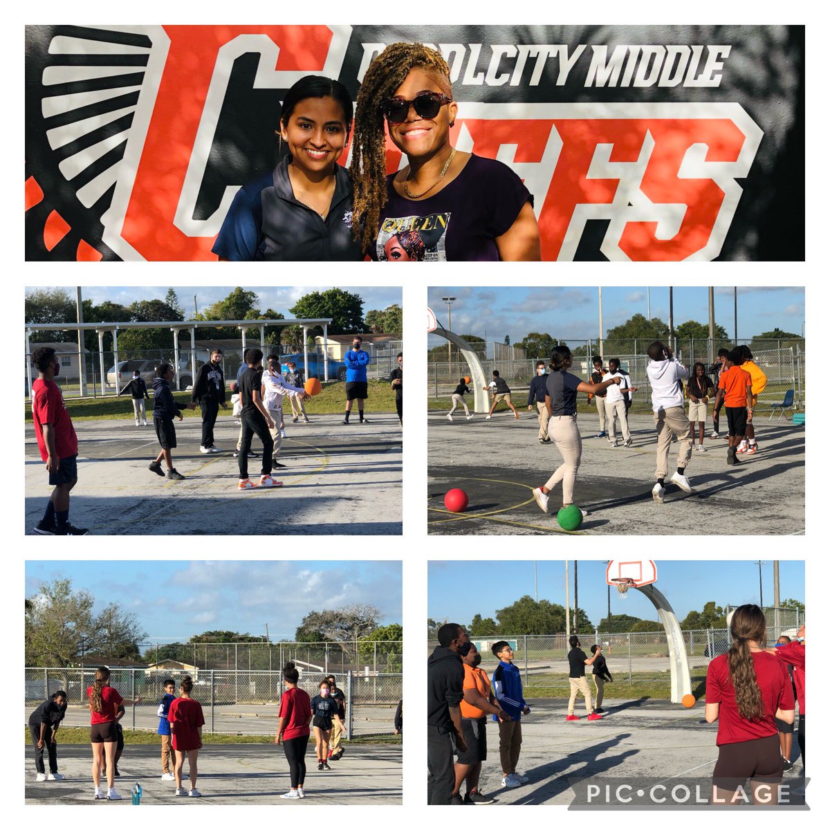 ShekinahMac's tweet photo. @CCMSChiefs  Friyaaay Chief Hour! 😁 Special thanks to @StThomasUniv Bobcats student athletes for coming out to support our Chiefs! 🧡🖤 #community @AndyHarrison583 @RomuloEspinosa @MDCPSNorth https://t.co/W4a6Tti1na