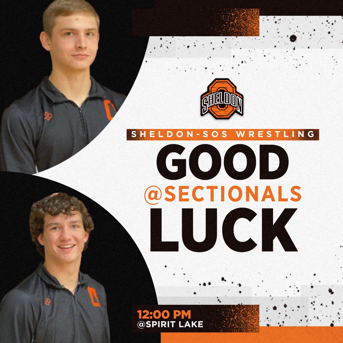 Good luck to Sheldon-SOS Wrestling heading to Spirit Lake this morning for Sectional Wrestling! First bouts will begin at 12:00, as our wrestlers look to secure a spot in the District Meet next weekend!