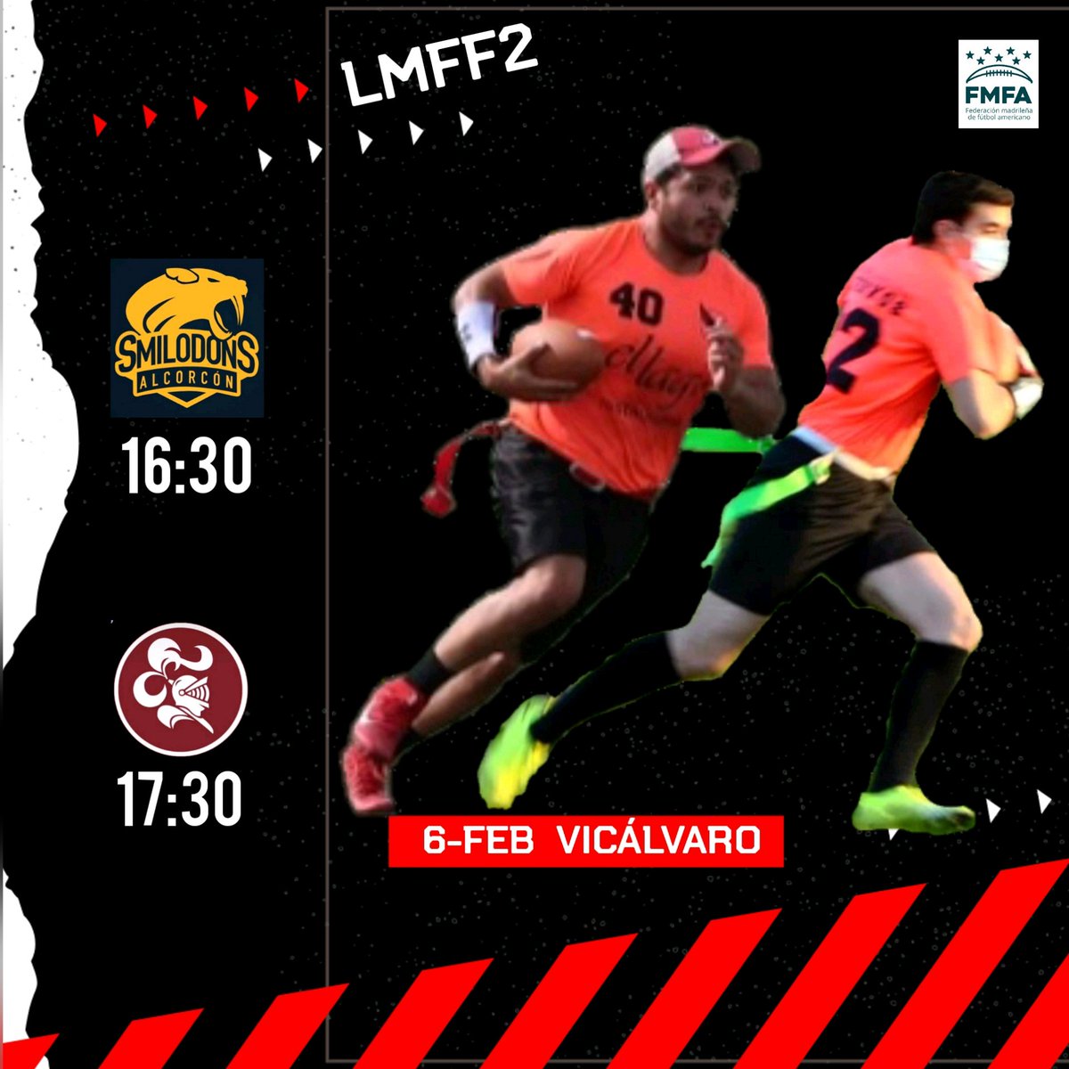 ❌ LMFF2 ❌

Mañana nos vamos a VICÁLVARO  a jugar una nueva jornada de la LMFF2,nos enfrentaremos a @cfasmilodons y a nuestros queridos amigos de @flagcavaliers
Vamooooos!!!!

@torosamfootball 
<a href="/madridxfootball/">MADRIDXFOOTBALL</a> 
<a href="/DeportesFuenla/">Deportes Fuenlabrada</a> 
<a href="/FMFACompeticio1/">FMFA Competiciones</a> 
<a href="/FMFAfootball/">FMFA</a>