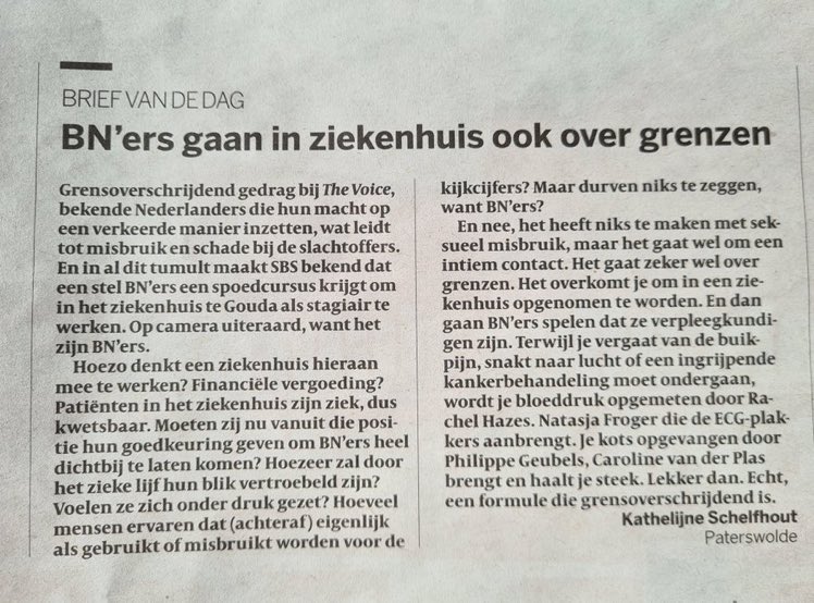 Als je dit integer in beeld wil brengen, en ik zie beslist de waarde daarvan, toon dan de ‘gewone’ verpleegkundige en je zult merken dat zíj́ vaak buitengewoon zijn.