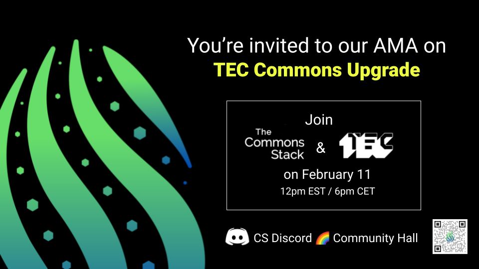 commonsstack's tweet photo. The TEC Commons Upgrade was #CollaborativeEconomics in action!
For our next AMA, we invited @akrtws @gideonro @ygg_anderson @tamarandom and @_liviade to share how the @tecmns community themselves chose the parameters of their economy, and why that matters.
Coming soon: Feb 11 https://t.co/hDYXhtdcva