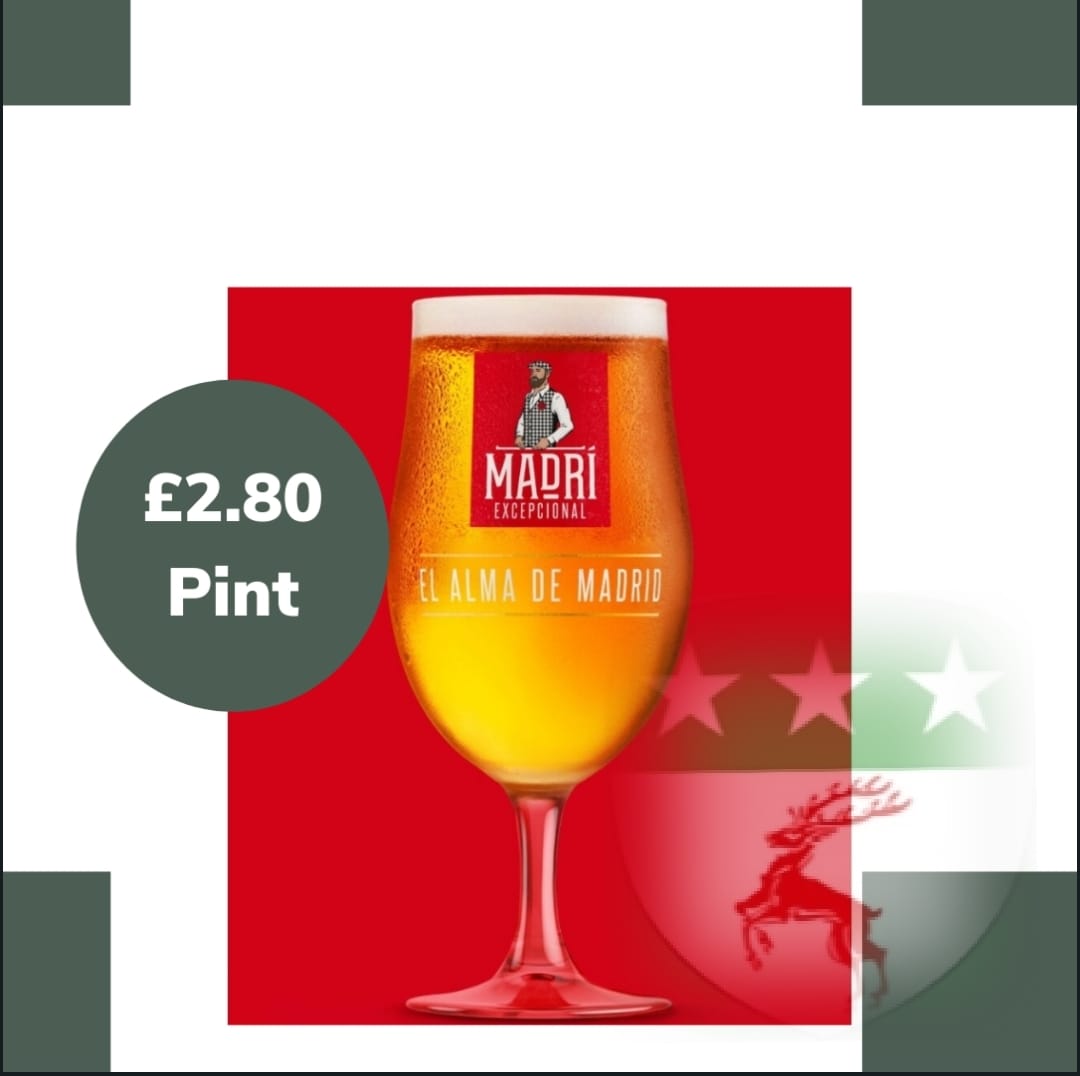Davitts1912's tweet photo. Did we mention that pints of Madri are £2.80 this weekend in the club? 
No?!
Well, pints of Madri are £2.80 this weekend in the club.
Don't say you weren't told 👀 https://t.co/CDo4cSBtcj