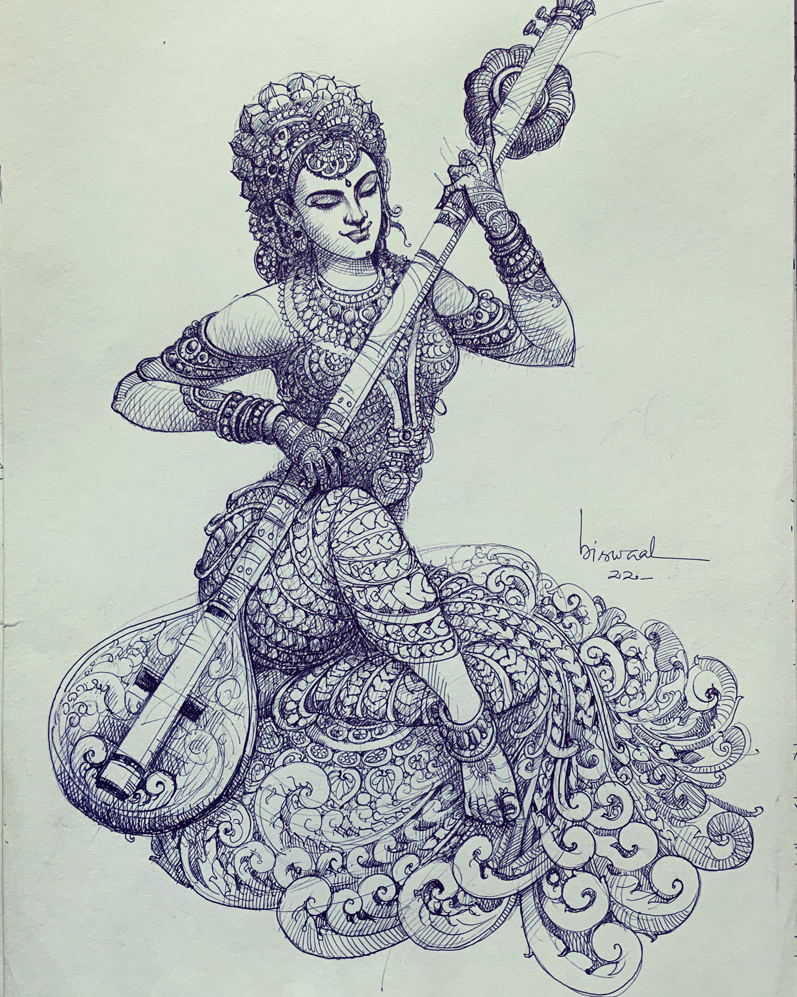 Download Saraswati Drawing Pencil - Drawing Of A Goddess - Full Size PNG  Image - PNGkit