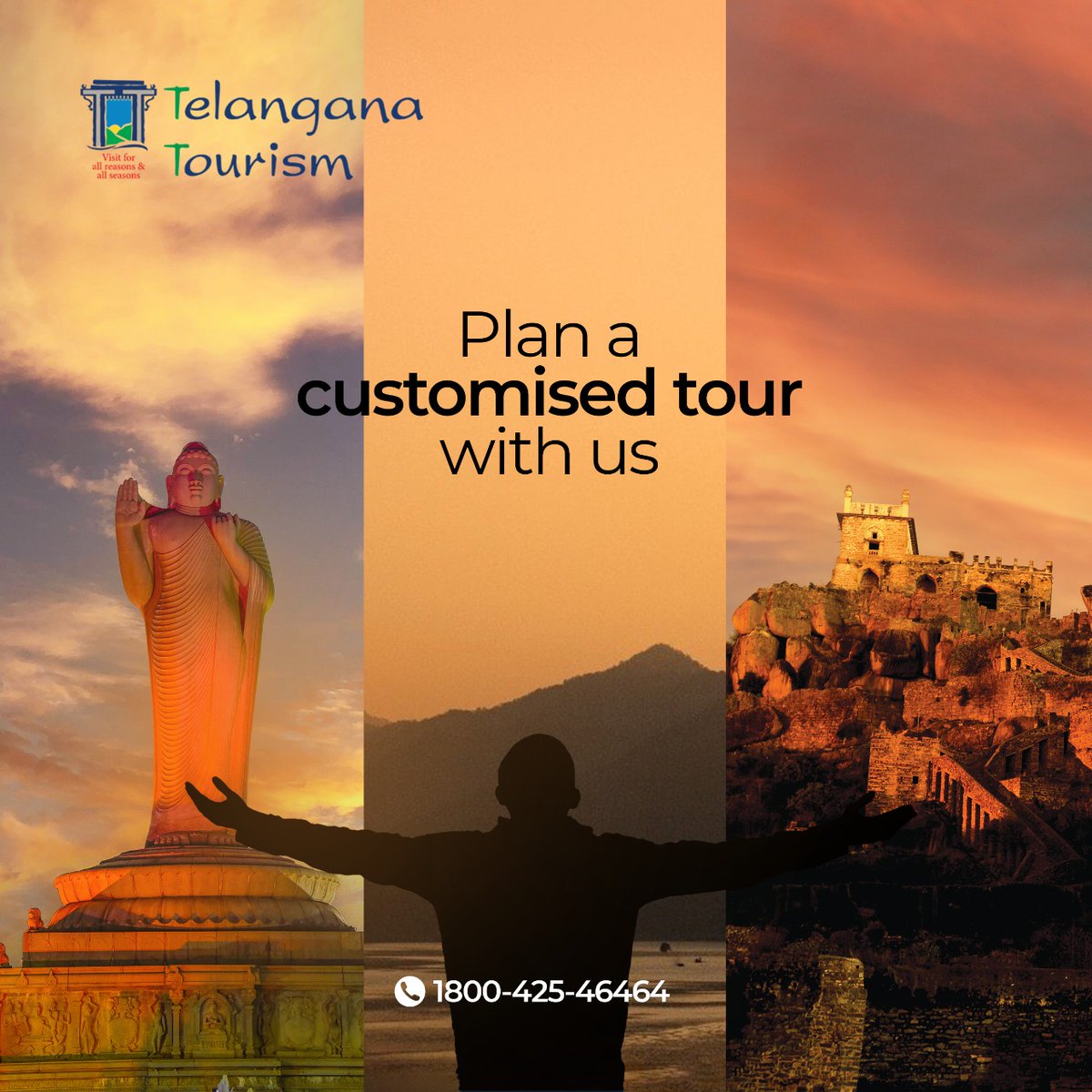 TravelTelangana's tweet photo. Wait, did you know that? You can customize our tour packages as per your choice and travel seamlessly in comfortable rides, stay at amazing hotels and resorts. For #CustomisedTour details, call 9705597706, 1800-425-46464 or customizedtours@tstdc.in
#TelanganaTourism #Telangana https://t.co/3We8X2nbeE