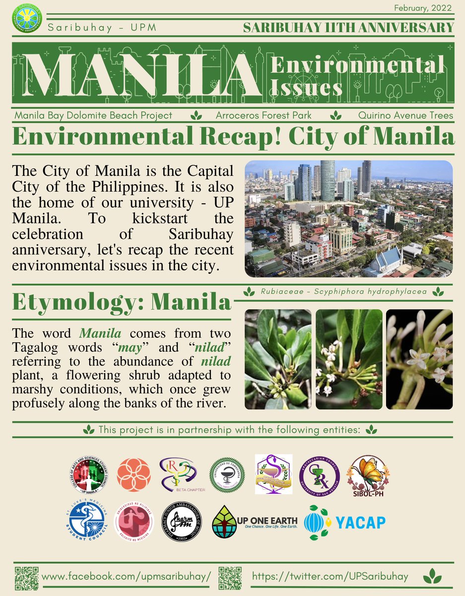 UPSaribuhay's tweet photo. In this week’s issue, we take a look at the city of Manila: 𝐭𝐡𝐞 𝐃𝐨𝐥𝐨𝐦𝐢𝐭𝐞 𝐁𝐞𝐚𝐜𝐡 𝐢𝐧 𝐌𝐚𝐧𝐢𝐥𝐚 𝐁𝐚𝐲, 𝐓𝐫𝐞𝐞𝐬 𝐢𝐧 𝐐𝐮𝐢𝐫𝐢𝐧𝐨 𝐀𝐯𝐞𝐧𝐮𝐞, 𝐚𝐧𝐝 𝐭𝐡𝐞 𝐀𝐫𝐫𝐨𝐜𝐞𝐫𝐨𝐬 𝐏𝐚𝐫𝐤.

Stay tuned next week for more environmental topics and activities!🌱💚 https://t.co/xy9W266bBf