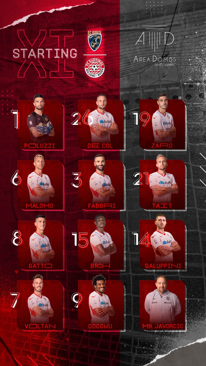 fclubsuedtirol's tweet photo. ⚪FORMAZIONE🔴
L'1️⃣1️⃣ scelto da Mister Ivan #Javorcic per la sfida con il #Renate
Powered by #AreaDomus
#FCS #FCSüdtirol #Whitereds #SerieC #passion #RENFCS #RenateFCSüdtirol #5febbraio https://t.co/AJW8HqD5QU