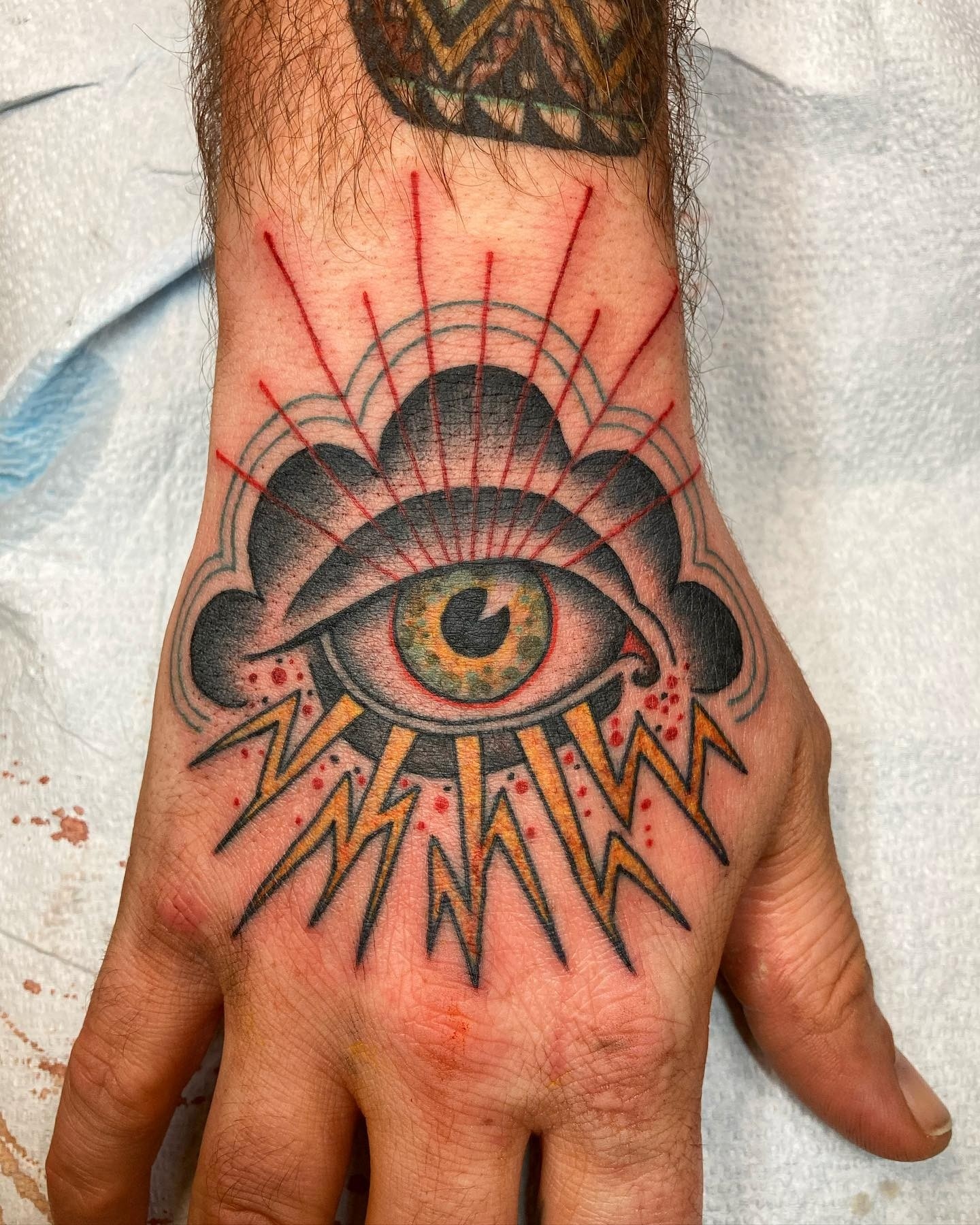 Inspiring Triangle Eye Colorful Tattoo On Hand