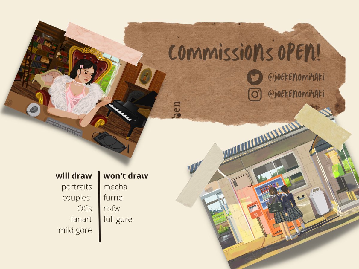 joekenomiyaki's tweet photo. hi! I’m opening commissions once again :>

rts appreciated. dm or email me for inquiries!! 

📷 https://t.co/tYo812LUH3
☕ https://t.co/LogJ5pSLmi
🍰 https://t.co/tRO60Kc82M
📬 joekenomiyaki@gmail.com https://t.co/ICSN81hevC
