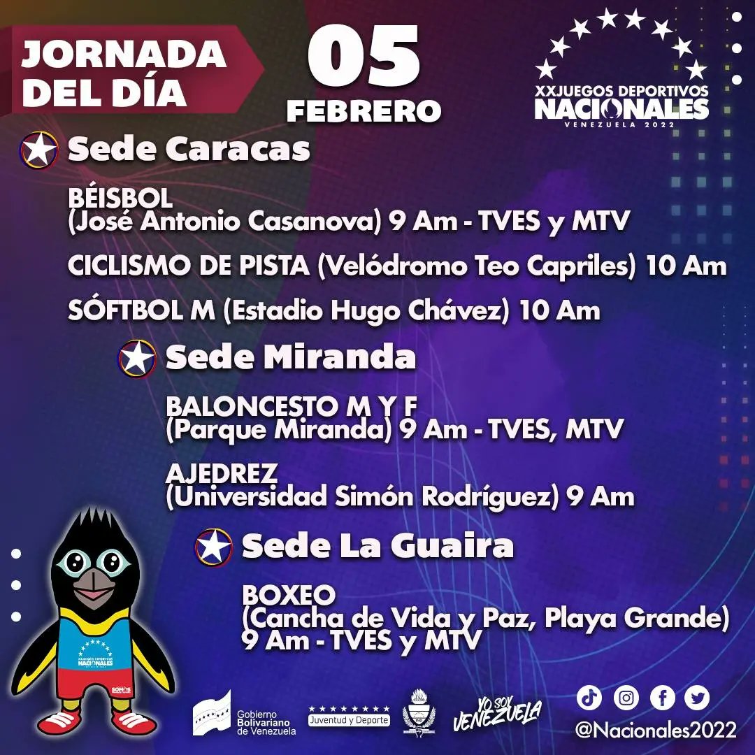CriterioDep's tweet photo. AGENDA DEL DÍA

Te presentamos las actividades deportivas de este sábado 05 de febrero

#CriterioDeportivo 
#Class98.7FM 
#JuegosNacionales2022 https://t.co/z3ZGhT4Am0