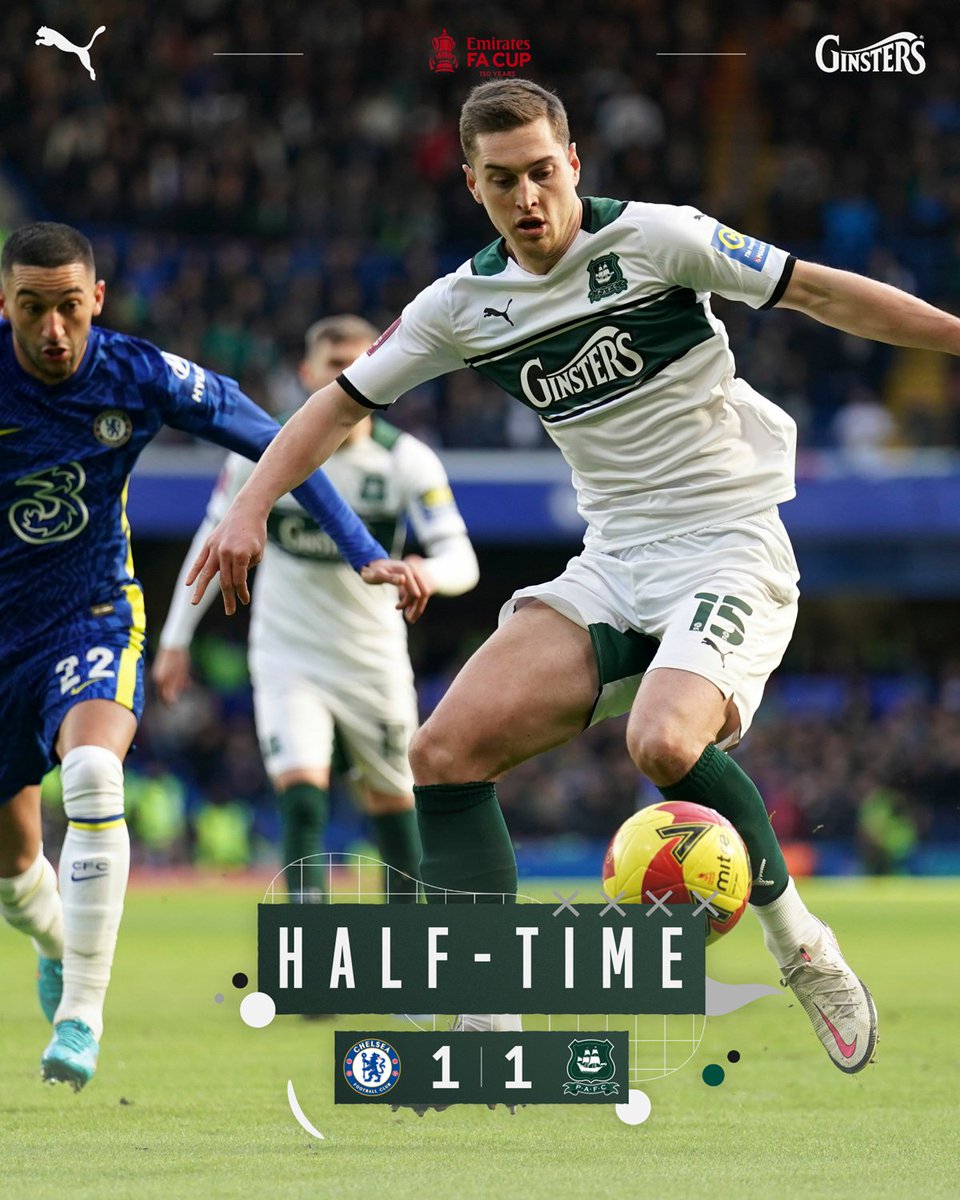 Argyle's tweet photo. ⏰ Half-time at Stamford Bridge.

Level at the break.

#pafc https://t.co/ld5EgtwmeQ