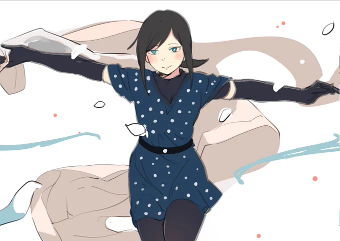 長手袋+半袖黒インナーの吹雪。 