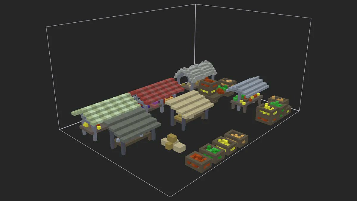 anothergame_'s tweet photo. Various stalls and props for a market.
#screenshotsaturday #voxels #magicavoxel https://t.co/S2mxPeXLFn