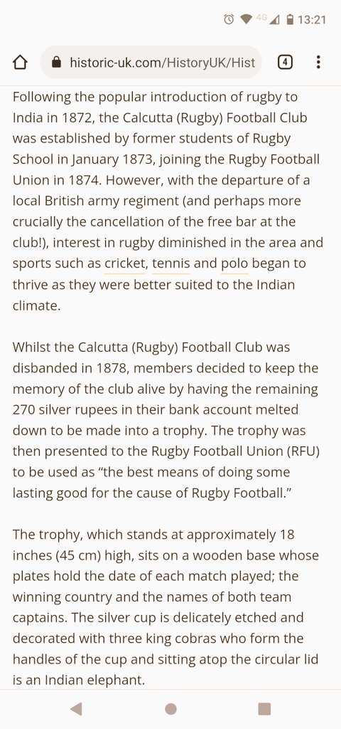 everyday_empire's tweet photo. 🏉 When England play Scotland in the #SixNations they play for the Calcutta Cup 🇮🇳 ???

Despite watching international rugby, I've never known why. Until today... (Should have guessed the trophy features an elephant 🏆🐘).

https://t.co/lbgM0WLHaC https://t.co/81DHVO2ZiD