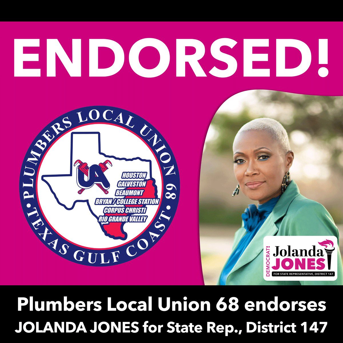 JonesJolanda's tweet photo. ANOTHER UNION ENDORSEMENT ALERT! Proud & humbled 2 have WON the endorsement of the Plumbers!Thx 4 endorsing my campaign! I will continue 2 fight 4 the backbone of many businesses!👍🏾😊🙏🏾 #RunJoRun #Jolanda4HD147 #TeamJolanda #ItsUnionTime #HonestDaysWork4HonestDaysPay #LivableWage https://t.co/2ljHI58D3O
