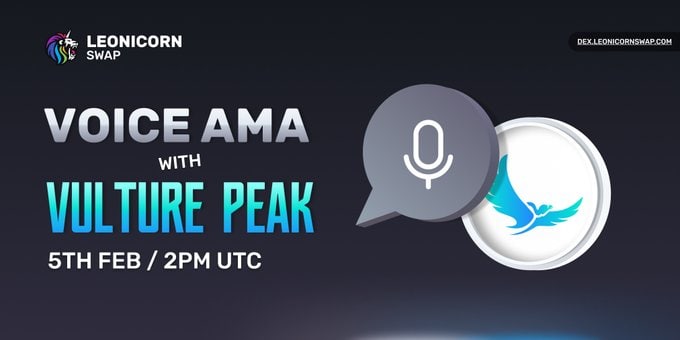 Ibiyemi Toheeb (@ibiyemitoheeb5) on Twitter photo <a href="/swapleonicorn/">LEONICORN | Swap - NFT - GameFi</a> WIN $500 worth of $VPK in our upcoming AMA in our Telegram
Starting now in -
t.me/leonicornswap
Join us to know everything about Vulture Peak, and let us know what questions you have for them!
#AMA $LEON $VPK <a href="/swapleonicorn/">LEONICORN | Swap - NFT - GameFi</a> WIN $500 worth of $VPK in our upcoming AMA in our Telegram
Starting now in -
t.me/leonicornswap
Join us to know everything about Vulture Peak, and let us know what questions you have for them!
#AMA $LEON $VPK
