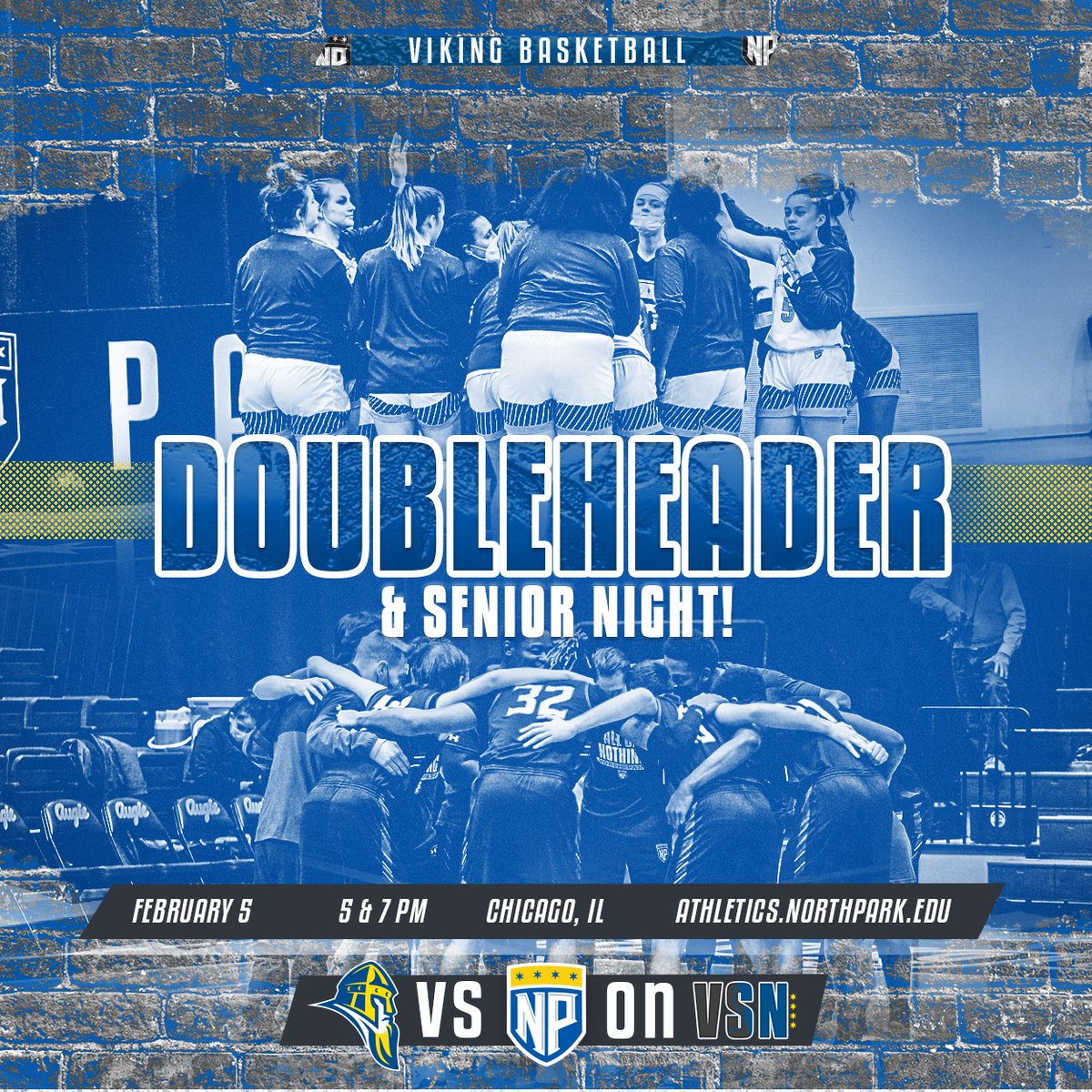 Take note of the unusual Saturday tip off times for tonight’s basketball doubleheader - including senior night for both teams!

Our Vikings host Augustana College tonight at 5 &amp; 7pm.