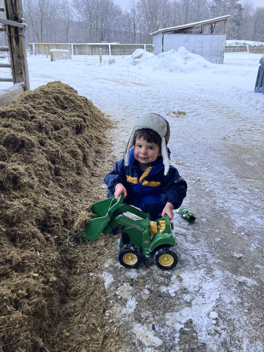 Enjoying an upstate snow day pushing up feed for the cows. #undeniablydairy #choresforkids #nyfarms #farm365