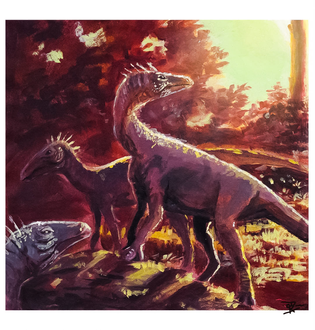 johnnykcage's tweet photo. Starting off the new year with a #Silesaurus restoration. Acrylic on paper. https://t.co/liVJBZof31