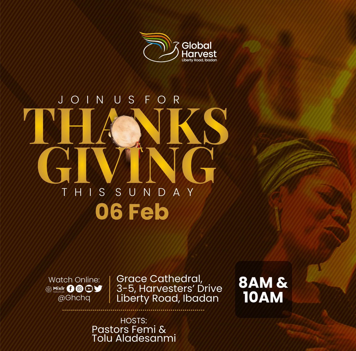 GHCHq's tweet image. Hello beloved, sure we are enjoying the weekend.

Tomorrow marks the very first Sunday of February and also happens to be our thanksgiving service as a family.

We encourage you to come with your dancing shoes and let's do the do 💃🕺 in the presence of our papa.

See you there😀