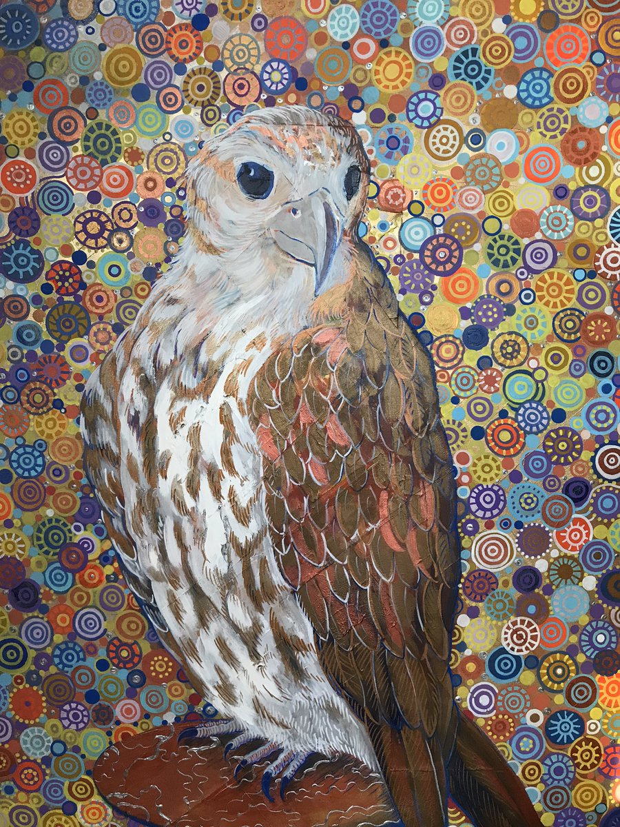 kwojciechowicz's tweet photo. I finished the Falcon painting! Acrylics, acrylic markers and collage on canvas. 2022. #kamaarts #kamilawojciechowiczkrauze #polishartist #peregrinefalcon #polskasztuka #akryle #obrazy #painting #falcon #birdofprey https://t.co/i4QA83GBnv