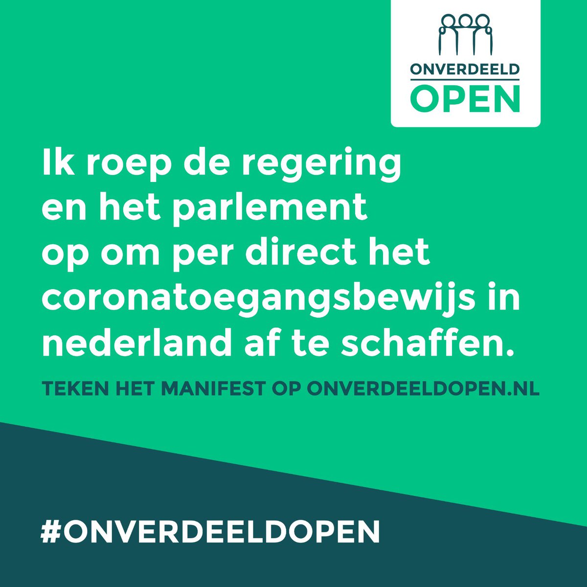Getekend! 👍👍

#onverdeeldopen 

Wij spreken ons uit tegen het coronatoegangsbewijs in al zijn verschijningsvormen. De schade die erdoor wordt veroorzaakt, staat niet in verhouding tot eventuele voordelen voor de volksgezondheid.