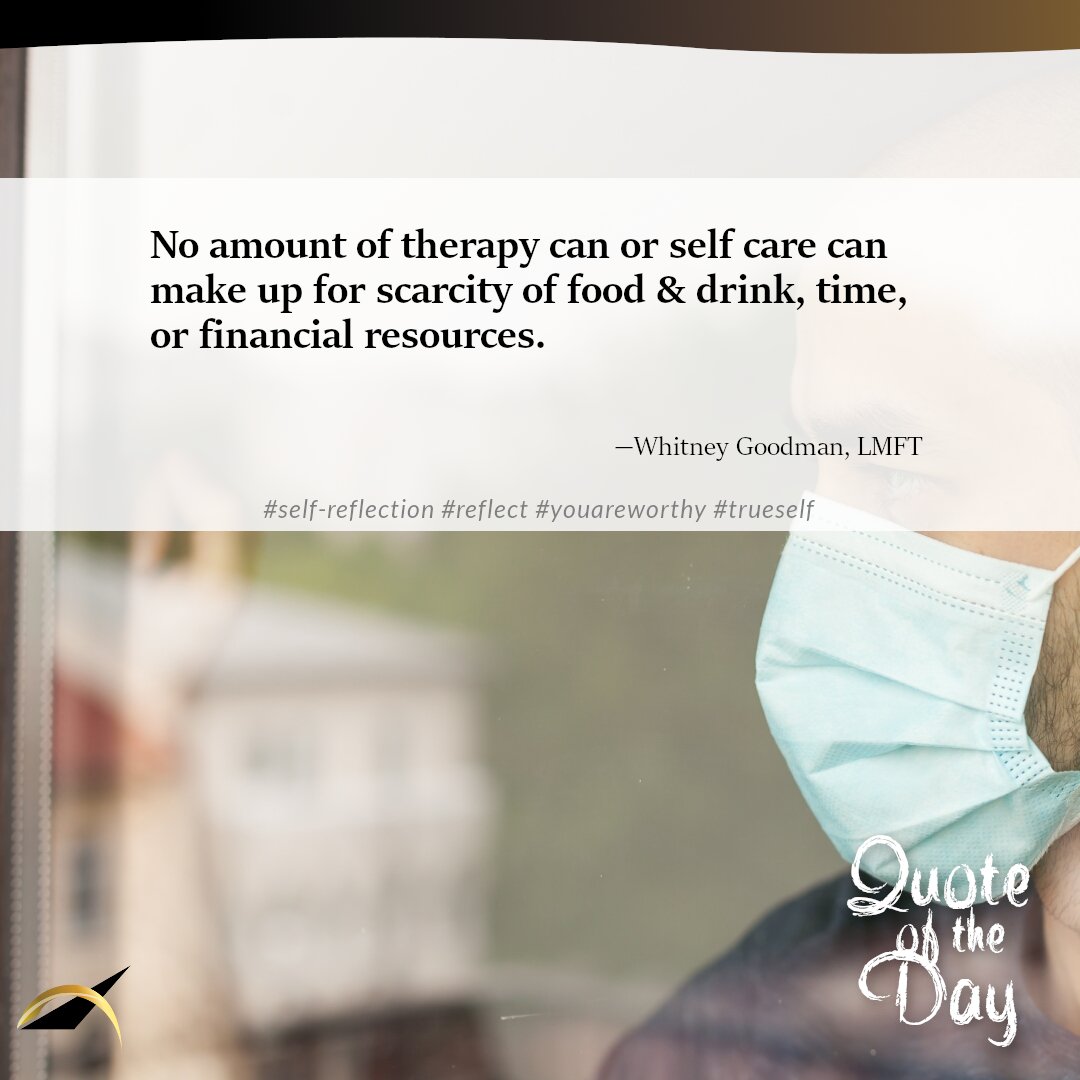 AlphaBehavioral's tweet image. No amount of therapy can or self care can make up for scarcity of food &amp;amp; drink, time, or financial resources. Whitney Goodman, LMFT #self-reflection #reflect #youareworthy #trueself abccenterinc.com/contact.html?z…