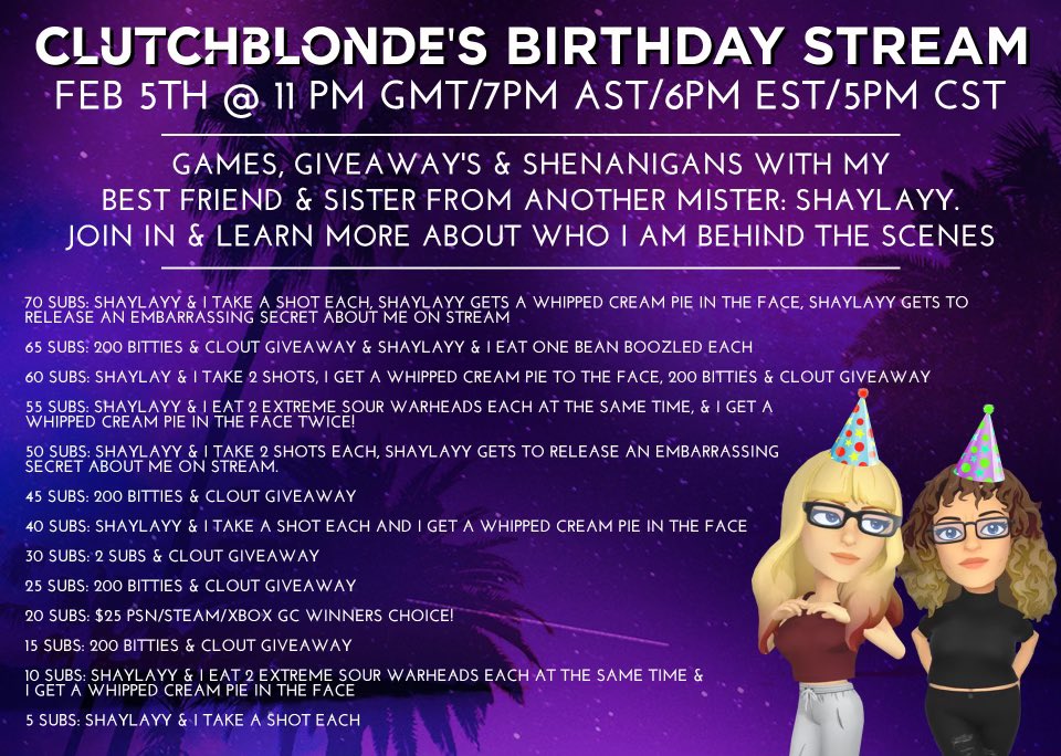 ClutchBlonde's tweet photo. Hope to see you all tonight 🥳🎉 Let’s celebrate 💜❤️🥳🎉 @CroweFam_ @sanctuary_gg @FemmeFatalesGG https://t.co/dnrsvfAitc