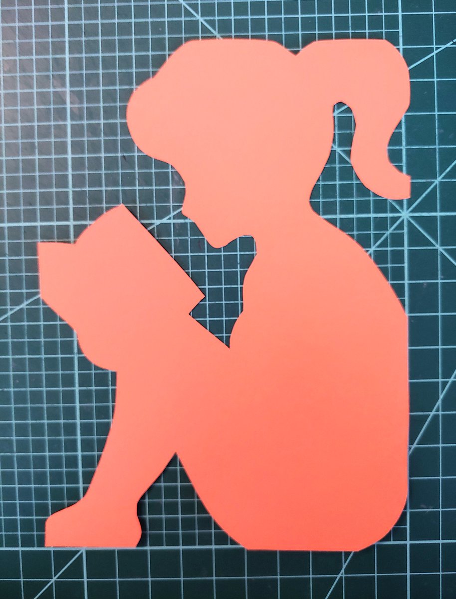 Vandamir's tweet photo. I also finally designed a template of a child reading for the scrolled vintage books. I got the idea when I made the ampersand template months ago. Next step is seeing how well it cuts on a book. https://t.co/HrcWNxFGaV