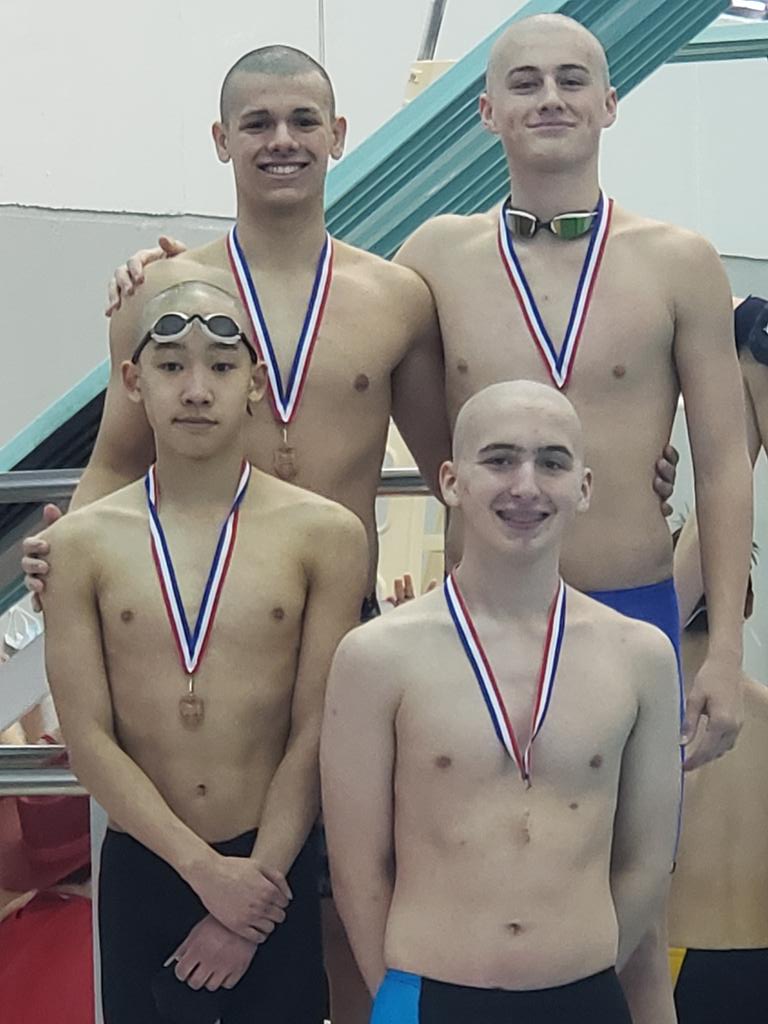 WildkitSwimming's tweet photo. Nate Cvetas, Will Huston, Isaac Peng and Mat Mathis storm to 3rd in the 200 Free relay! #CSLFROSH #swimKits https://t.co/3hUrLsdtmY