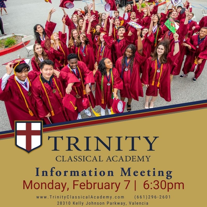 TrinityCCA's tweet photo. Looking for a #ChristianSchool in the #SantaClaritaValley? We invite you to visit us on Monday, February 7 at 6:30pm and find out how #TrinityClassicalAcademy is offering a challenging education grounded in the Christian faith. https://t.co/g6d82yrDZM
