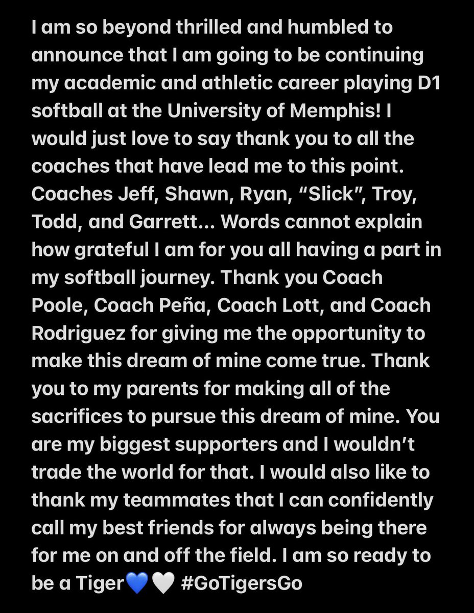 I’m going to be a Tiger!! 💙🤍

<a href="/MemphisSoftball/">Memphis Softball</a>