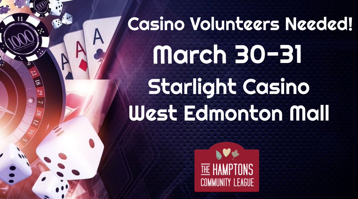 The Hamptons Community League will be holding its first Casino Fundraiser! We are expected to raise approx. $80,000! Proceeds will be used towards future amenities for our community. 

Day &amp; evening shifts available. Email briony_o@yahoo.ca for more info and to sign up!