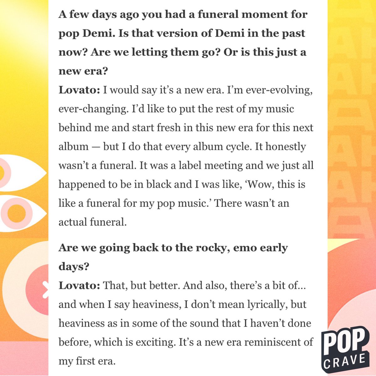 PopCrave's tweet photo. Demi Lovato tells @RollingStone that their new music is ‘reminiscent of their first era’:

“I’m not changing with the new music. I’m just going back to my roots!” https://t.co/g9zjUKtjKC