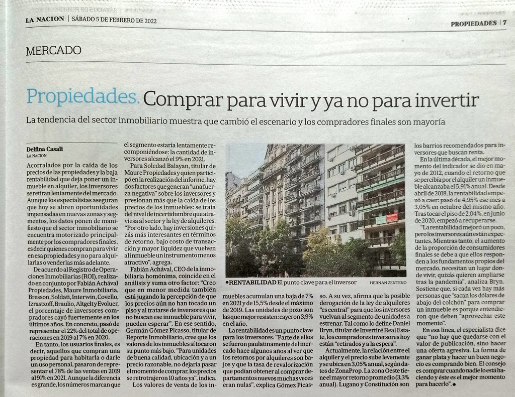 "Comprar para vivir y ya no para invertir". Nota en <a href="/LANACION/">LA NACION</a> con el análisis de <a href="/solebalayan/">Soledad Balayan</a> y <a href="/achaval_fabian/">Fabián de Achával</a> en base a los datos del Registro de Operaciones Inmobiliarias.