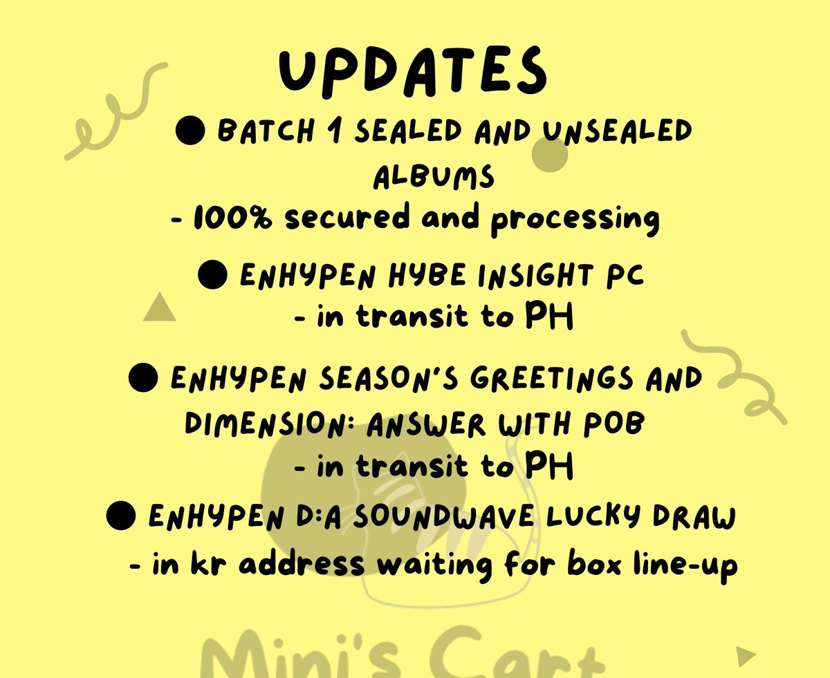 minis_cartph's tweet photo. #MsCPH_Updates
HI MADLANG PEEPS sorry sa pagiging ia π
β
- D:A and SG22 eta: Late feb
Tysm for your patience talag! next time siguro i'll wait nalang for the items to be in transit sa PH or kapag onhand na bago ko ilapag para less waiting time kayo π https://t.co/uXU56Li6Qe