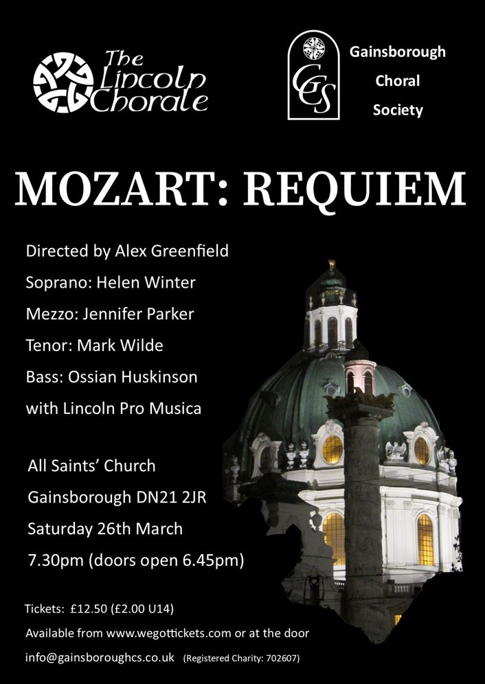 Gainsborough Choral (@gainschoralsoc) on Twitter photo Come and enjoy 'Mozart's Requiem' on Sat 26 March, All Saints' Church in Gainsborough, 7.30pm. We're performing with <a href="/LincolnChorale/">The Lincoln Chorale</a>, <a href="/LincProMusica/">Lincoln Pro Musica</a> & soloists @Soprano_Helen, <a href="/jparkermezzo84/">Jennifer Parker</a>, @proudsongster & Ossian Huskinson. MD: <a href="/agreenfield78/">Alex Greenfield</a>  Tickets from <a href="/WeGotTickets/">WeGotTickets</a> Come and enjoy 'Mozart's Requiem' on Sat 26 March, All Saints' Church in Gainsborough, 7.30pm. We're performing with <a href="/LincolnChorale/">The Lincoln Chorale</a>, <a href="/LincProMusica/">Lincoln Pro Musica</a> & soloists @Soprano_Helen, <a href="/jparkermezzo84/">Jennifer Parker</a>, @proudsongster & Ossian Huskinson. MD: <a href="/agreenfield78/">Alex Greenfield</a>  Tickets from <a href="/WeGotTickets/">WeGotTickets</a>