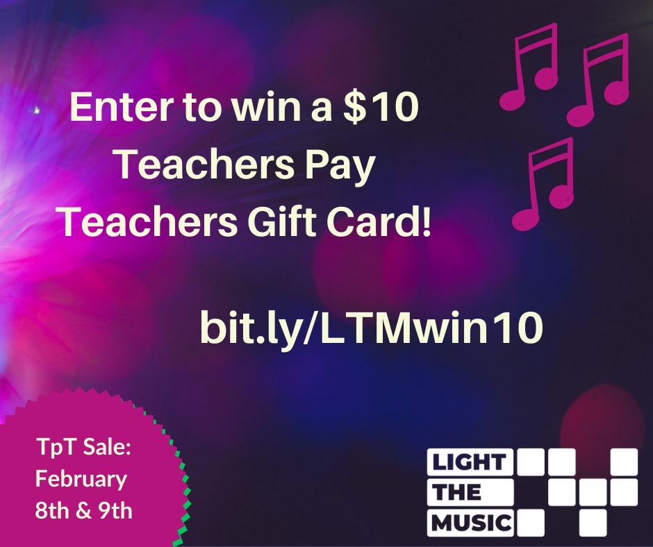 lightthemusic's tweet photo. Light the Music is participating in the Teachers Pay Teachers sale on February 8th and 9th! To celebrate, we're giving away a $10 Teachers Pay Teachers gift card! Enter here to win: https://t.co/K1eoM49A43 https://t.co/iaBPjpoxFI