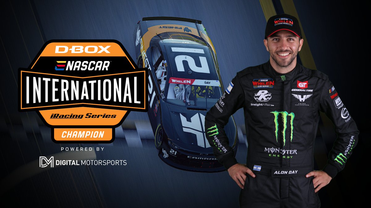 With three wins out of five races, <a href="/Alon_Day/">Alon Day</a> is your 2022 <a href="/dboxtech/">D-BOX</a> eNASCAR International <a href="/iRacing/">iRacing</a> Series Champion! 👏 🏆

The final at virtual <a href="/phoenixraceway/">Phoenix Raceway</a> was won by a dominating <a href="/TreytenL/">Treyten Lapcevich</a> 👏👏

#NASCAR #EuroNASCAR #PureRacing #NWES