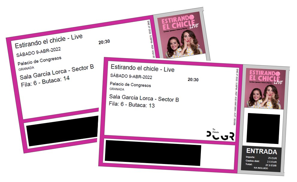 Aube_Z's tweet photo. Hola @EstirandoChicle!! ¿Me ayudáis a darle difusión a la venta de estas entradas? Íbamos a ir 4 amigas pero al final 2 no pueden y seguro que a alguien le podrían interesar dos entradas muuuuy cerca del escenario para veros en Granada!! Muchas gracias!! ☺️🎉 https://t.co/tW34JGtdma