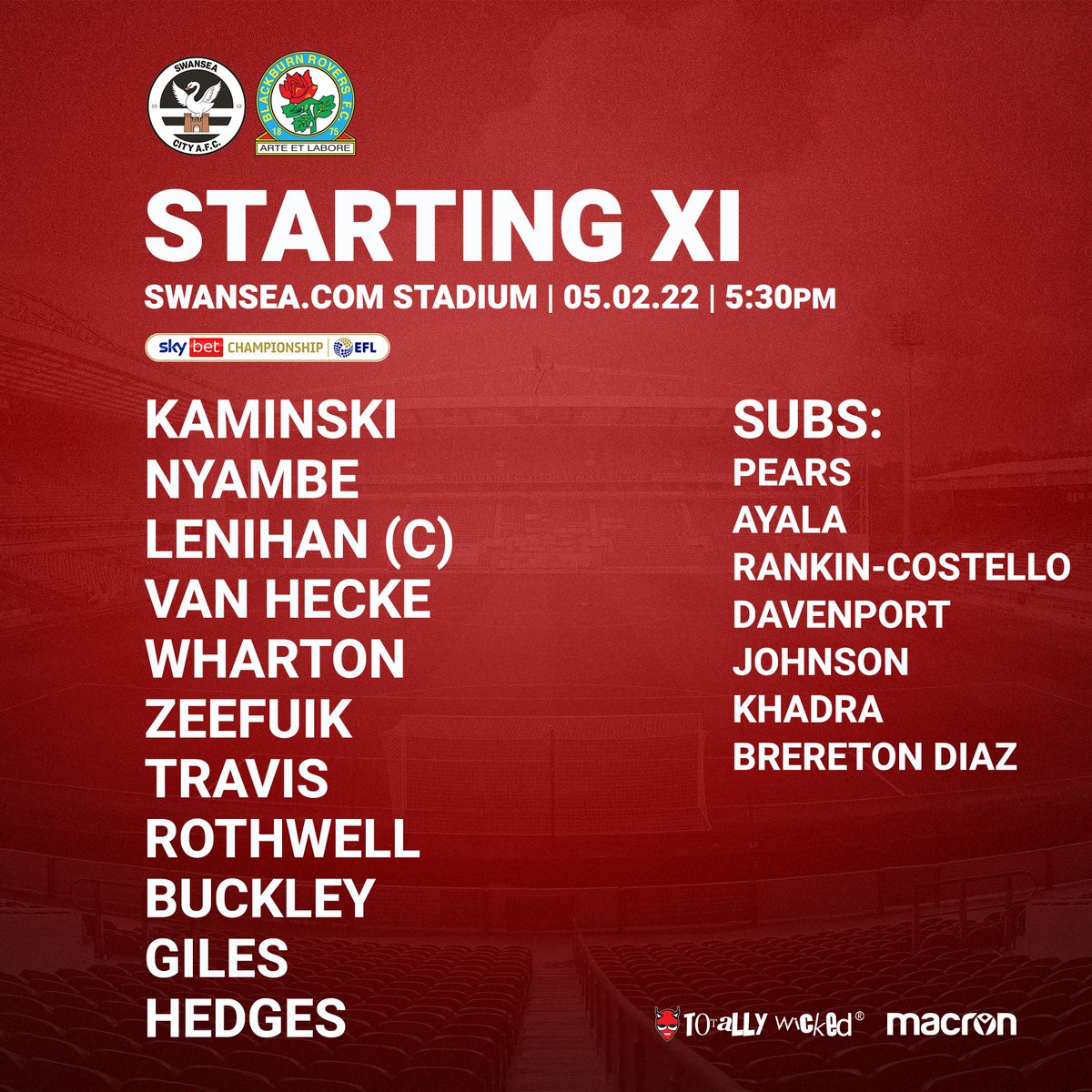Rovers's tweet photo. 🔢 Team News!

1⃣ Debuts for Hedges &amp; Giles.
🔙 Rothwell returns to the starting XI, Khadra makes the bench.
🇨🇱 Brereton Diaz on the bench after returning from international duty.
🤕 Gallagher and Edun miss out through injury.

#SWAvROV | #Rovers 🔵⚪️ https://t.co/d1OB9JgIYH