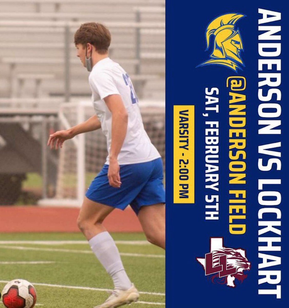🚨VARSITY MATCH DAY!🚨
Bundle up and enjoy the🌞- come out and support your ⚽️Trojans in back to back matches @ home. @GSoccer_AHS @ 12:00 v Navarro followed by the men @ 2:00. Let's go Trojans!  
🆚Lockhart 
🗓️2/5/22
⏰2:00pm 
🏟️AHS Calhoon Field
🎟️nwathletics.square.site