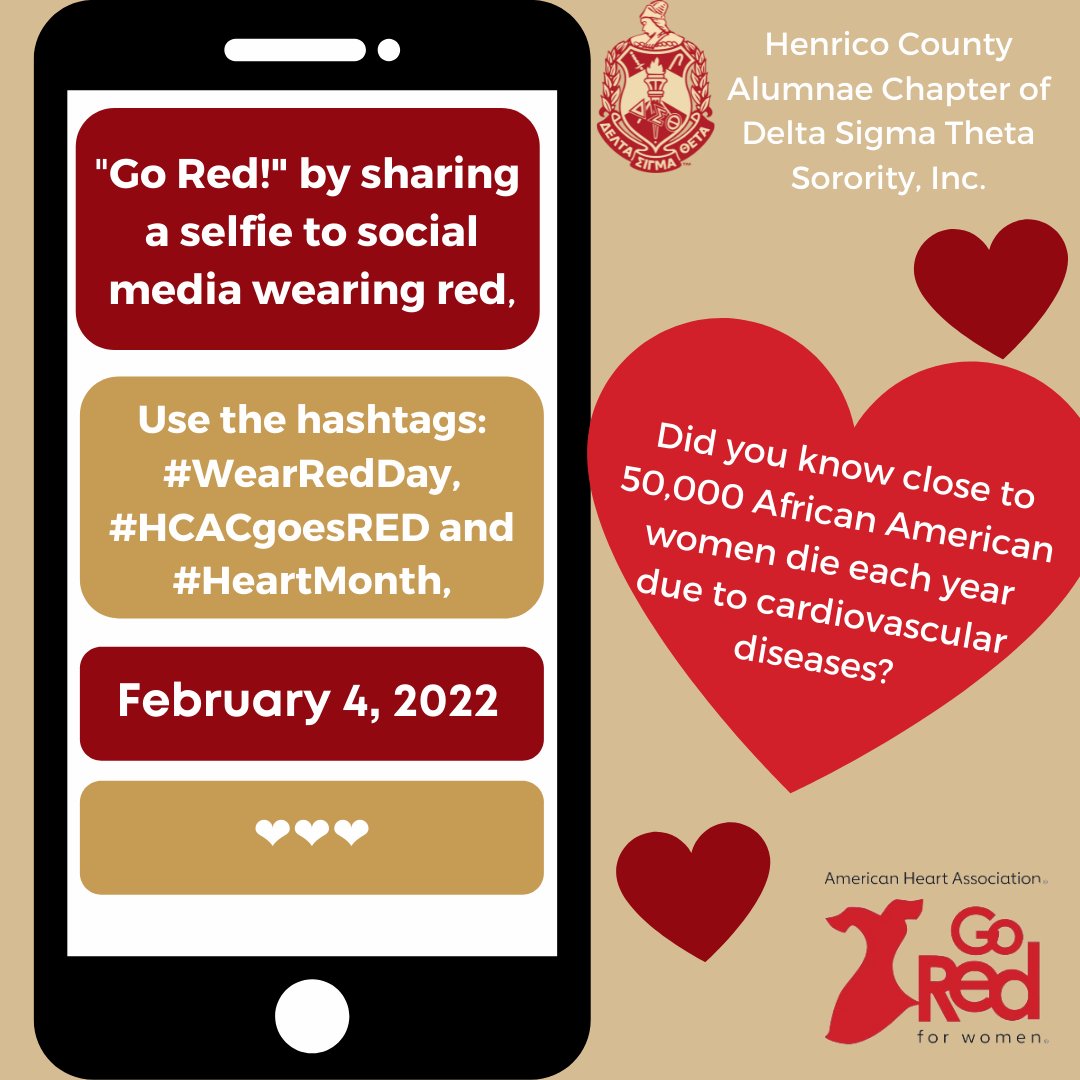 hcacdst's tweet photo. Let's Go Red for Women! Did you know that heart disease is the #1 killer of women? Join us in raising awareness by putting on your Red, taking a selfie and posting to your social media platforms on Saturday, February 5th. Let's see that Red! #DST1913 #HCACDST https://t.co/OKjf4rE85e