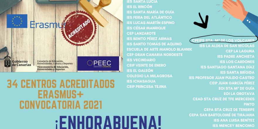 NazaretArrecife's tweet photo. Conseguida  la acreditación como centro ERASMUS 👏👏👏 Un gran avance para la INTERNACIONALIZACIÓN del centro y OPORTUNIDAD para mejorar experiencias educativas y expectativas profesionales @yurenafdez 👇👇👇 https://t.co/C5yQBnSVvl